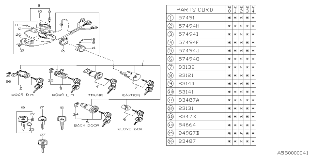 1992 Subaru Legacy Door Lock Cylinder, Left Diagram for 57460AA110