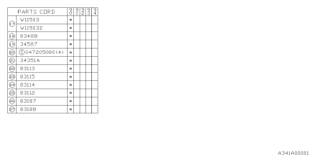 1990 Subaru Legacy Clip Diagram for 83113AA140