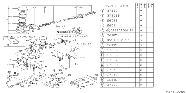 1991 Subaru Legacy DAMPER Assembly Diagram for 37261AA000