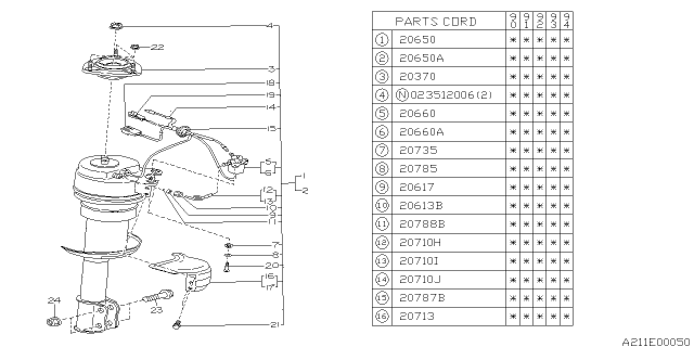 1994 Subaru Legacy Air Suspension Assembly Rear LH Diagram for 20650AA111