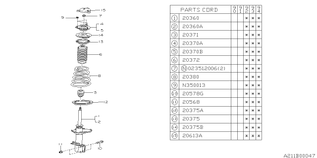 1993 Subaru Legacy Rear Coil Spring Diagram for 20382AA210
