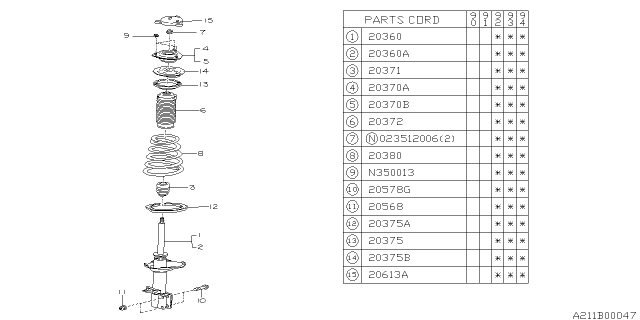 1992 Subaru Legacy STRUT Complete Rear RH Diagram for 20362AA101