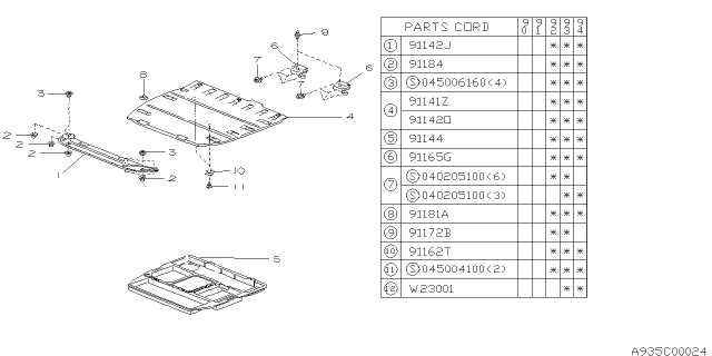 1993 Subaru Legacy Cover Rear Floor Assembly Diagram for 91044AA490