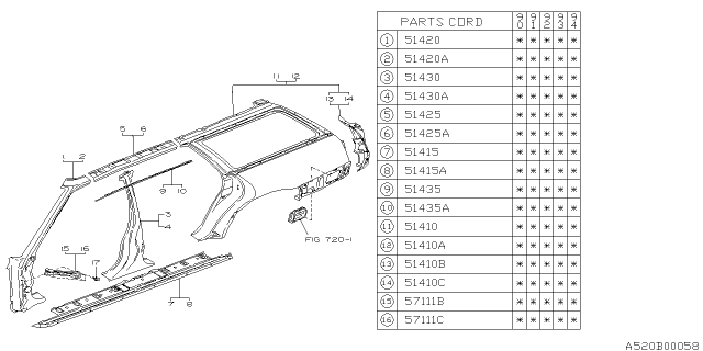 1994 Subaru Legacy Rear Quarter Outer Complete LH Diagram for 51410AA570