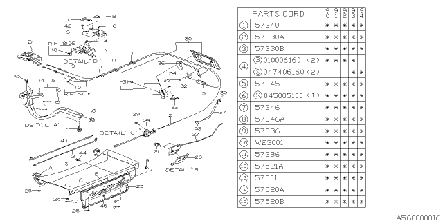 1990 Subaru Legacy Cover Opener Handle LH Diagram for 57345AA010EL