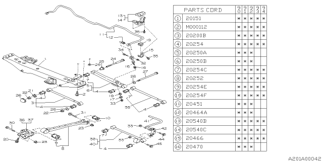 1990 Subaru Legacy PT530590 Lateral Link Assembly Diagram for 20250AA010