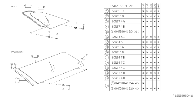 1991 Subaru Legacy Hinge Assembly Rear RVR Diagram for 65250AA000NE