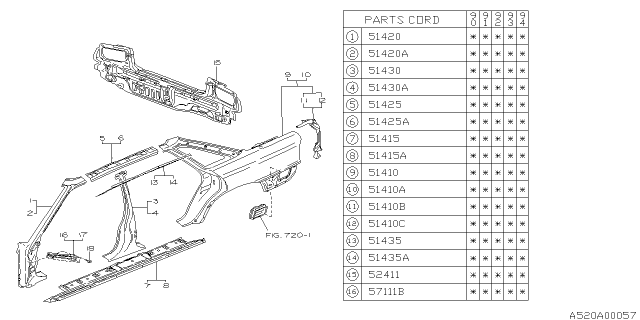 1990 Subaru Legacy Skirt Rear Complete Diagram for 52410AA020