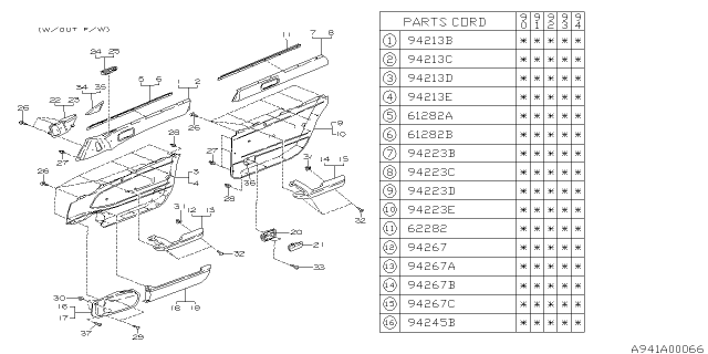 1994 Subaru Legacy Rear Door Arm Rest, Right Diagram for 94075AA020EM