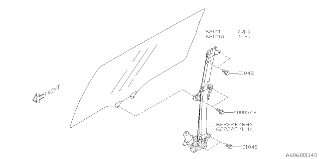 2020 Subaru Ascent Glass Assembly Door Rear LH Diagram for 62011XC03A