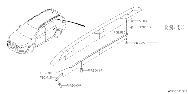 2020 Subaru Ascent Roof Rail Assembly LH Diagram for 91151XC01A