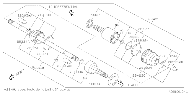 2019 Subaru Ascent EBJ Shaft Unit Diagram for 28491XC000