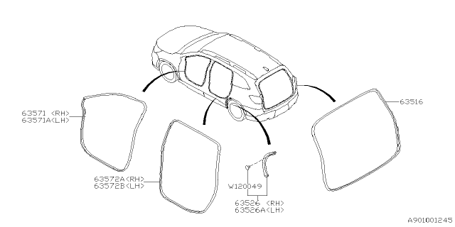 2019 Subaru Ascent WEATHERSTRIP Door Rear Gate Diagram for 63516XC00A