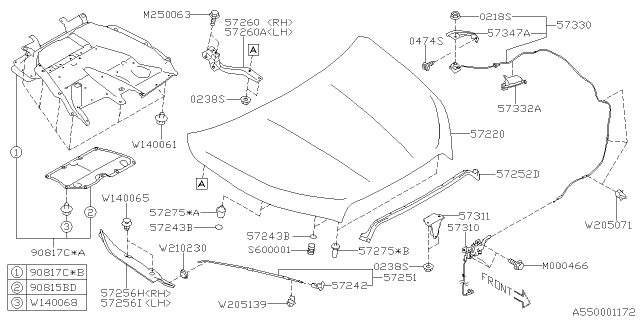 2020 Subaru Ascent Hinge Complete Front Hood Diagram for 57260AL01A9P