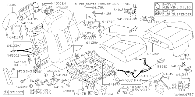 2019 Subaru Ascent Seat Pad Assembly Cushion Front RH Diagram for 64120XC00A