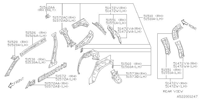 2019 Subaru Ascent Reinforcement Complete D Pillar RH Diagram for 51572XC10A9P