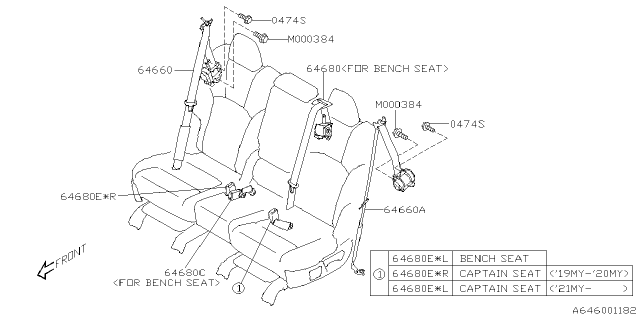 2019 Subaru Ascent Belt Assembly Rear Center ICTR Diagram for 64676XC00AVH