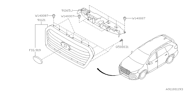 2020 Subaru Ascent Grille Assembly Front Diagram for 91121XC00A