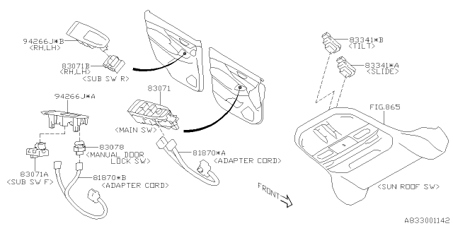 2020 Subaru Ascent Power Master Window Switch Diagram for 83071XC60A