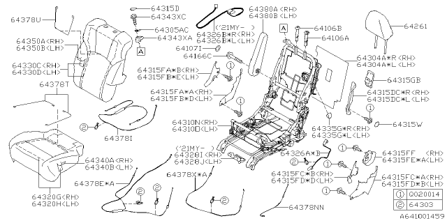 2021 Subaru Ascent Cover RECLINING Hinge INLH Diagram for 64315XC17AVH