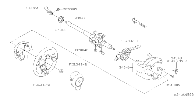 2020 Subaru Ascent Column Assembly Diagram for 34509XC01A