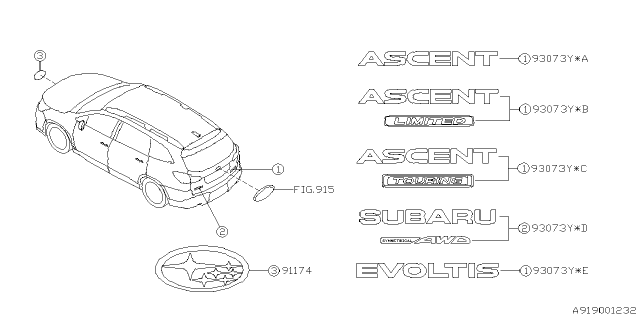 2021 Subaru Ascent Letter Mk Rear Diagram for 93079XC020