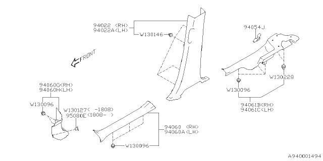 2019 Subaru Ascent Trim Panel Assembly B Pillar LLH Diagram for 94022XC01AVH