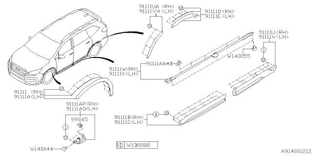 2019 Subaru Ascent GARNISH Assembly Rear Door LH Diagram for 91112XC19B