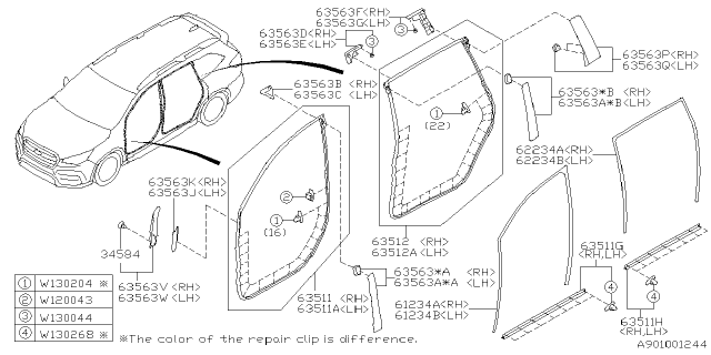 2020 Subaru Ascent GLASSRUN Door Rear RH Diagram for 63527XC02A