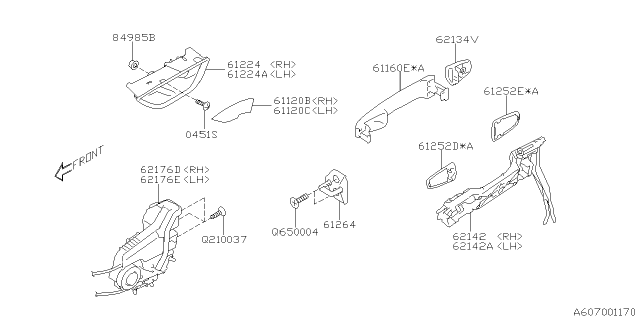 2019 Subaru Ascent Frame Assembly Handle Out Rear RH Diagram for 62142XC02A