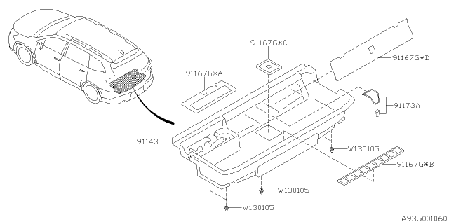 2021 Subaru Ascent Band Hook Assembly Diagram for 91173XC00A