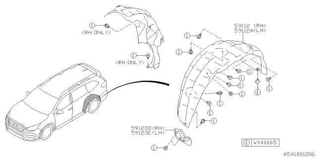 2020 Subaru Ascent Mud Guard Rear LH Diagram for 59122XC01A
