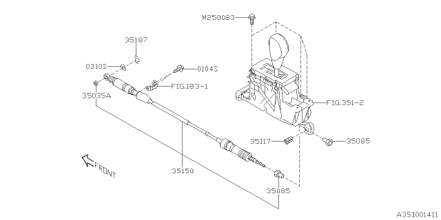 2021 Subaru Ascent Select Lever Cable Assembly Diagram for 35150XC00A