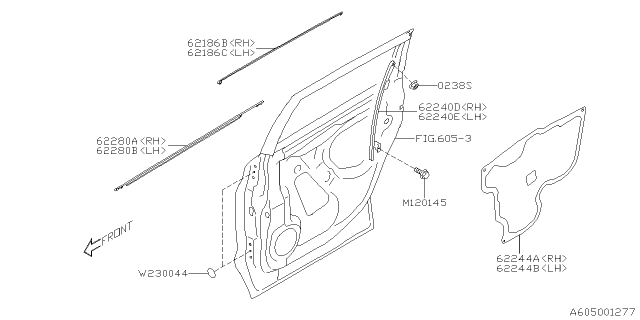 2020 Subaru Ascent Molding Door SASH Rear RH Diagram for 62186XC00A