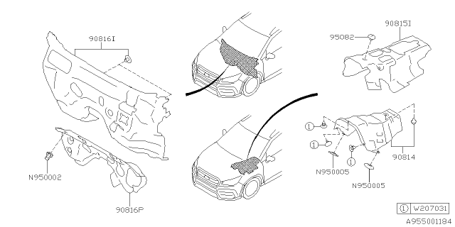 2021 Subaru Ascent INSUL Tunnel Out Diagram for 90814XC00A
