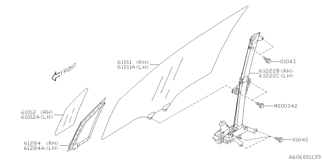 2021 Subaru Ascent Glass Door Front P RH Diagram for 61012XC02A