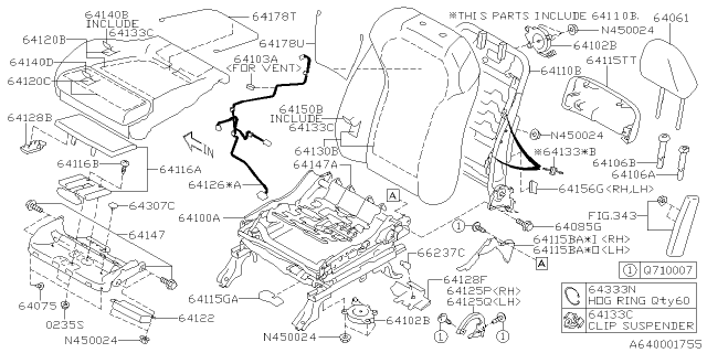 2021 Subaru Ascent St Pad Assembly CUSH FLH Diagram for 64120XC07B