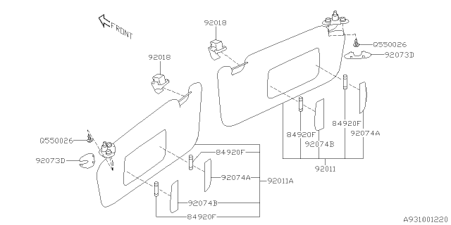 2021 Subaru Ascent Left Sun Visor Assembly Diagram for 92011AL17AME