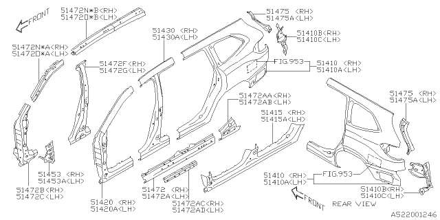 2021 Subaru Ascent Reinforcement Complete Pillar Center RH Diagram for 51456XC00A9P