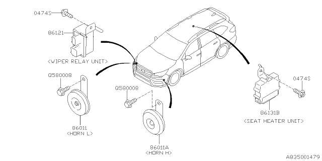 2019 Subaru Ascent Horn Assembly Diagram for 86012AL01A