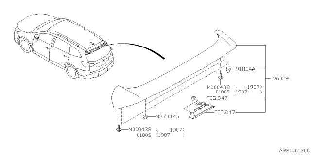 2020 Subaru Ascent Roof Spoiler Assembly Diagram for 96031XC00AV3