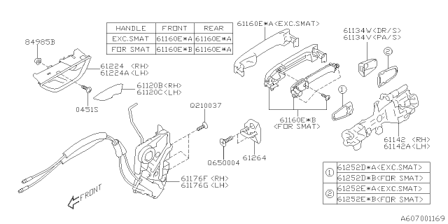 2020 Subaru Ascent Outer Door Handle Diagram for 61160FL00AG6