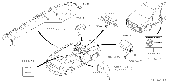 2020 Subaru Ascent Air B Mod Assembly C LH Diagram for 98251XC01B