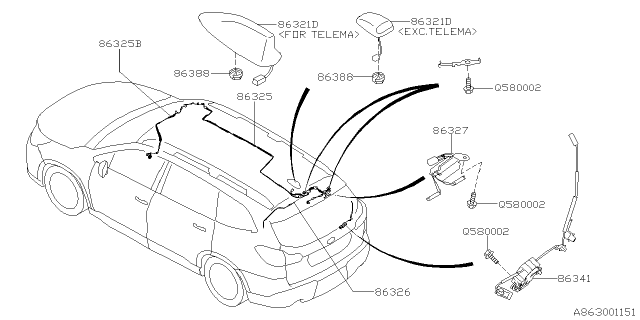 2019 Subaru Ascent Feeder Cord Assembly Diagram for 86326XC64A
