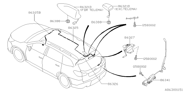 2019 Subaru Ascent Antenna Amp Diagram for 86327XC60A