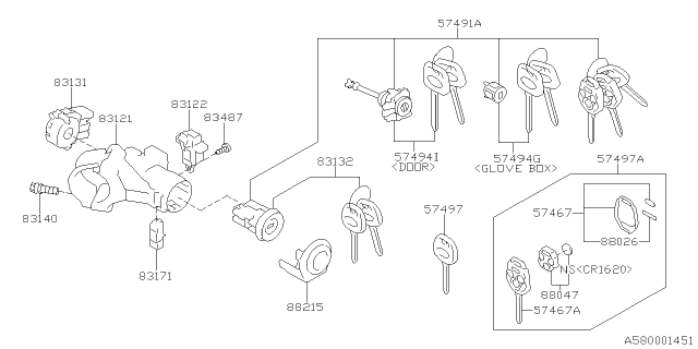 2019 Subaru Ascent Spare LHd Key Kit Diagram for 57492XC00A