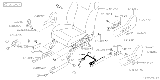 2020 Subaru Ascent Power Seat Knob Diagram for 64143FL05AVH