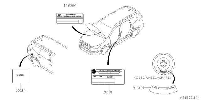 2020 Subaru Ascent Label - Caution Diagram