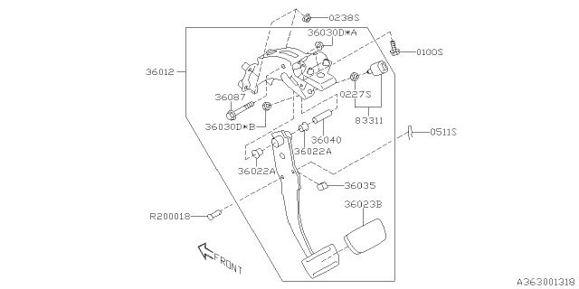 2021 Subaru Ascent Pedal Assembly-Brake Sin Diagram for 36012XC00A