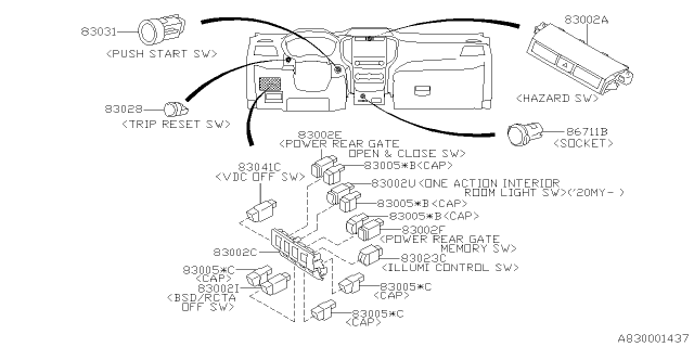 2021 Subaru Ascent Sw Assembly Hazard Diagram for 83037XC07A